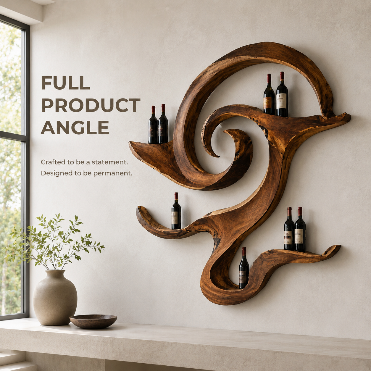 Solid Wood Wall Wine Rack with Glass Holder - Cellular Display - product image 03
