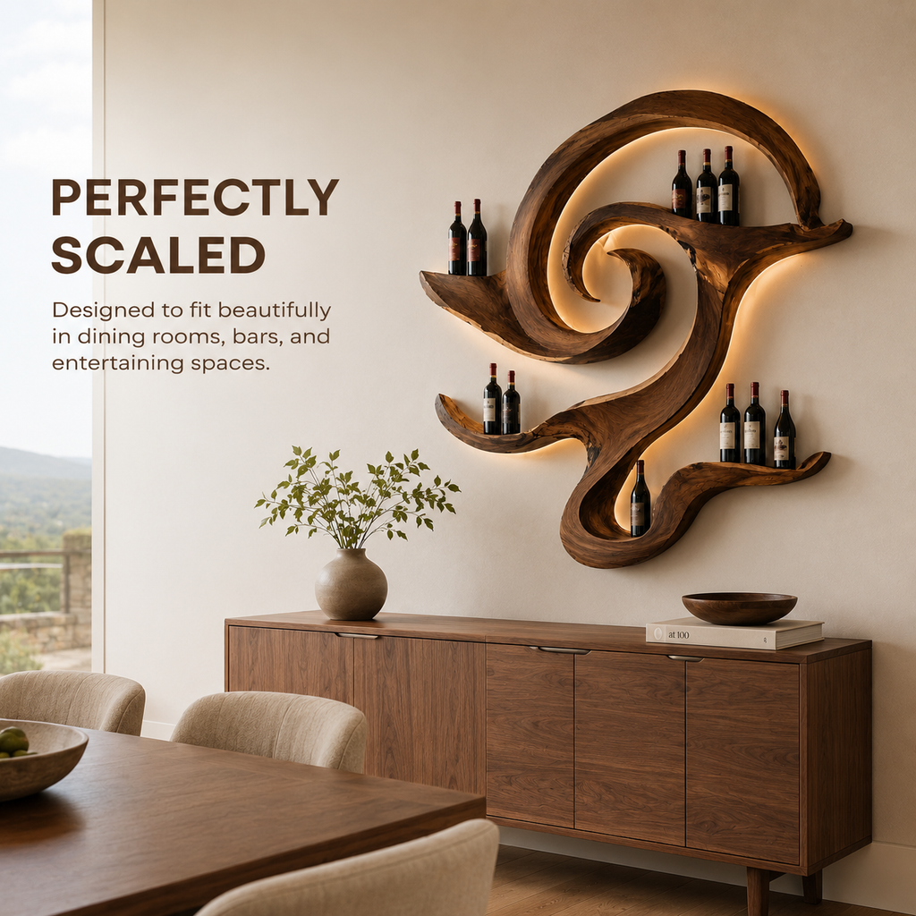 Solid Wood Wall Wine Rack with Glass Holder - Cellular Display - product image 04