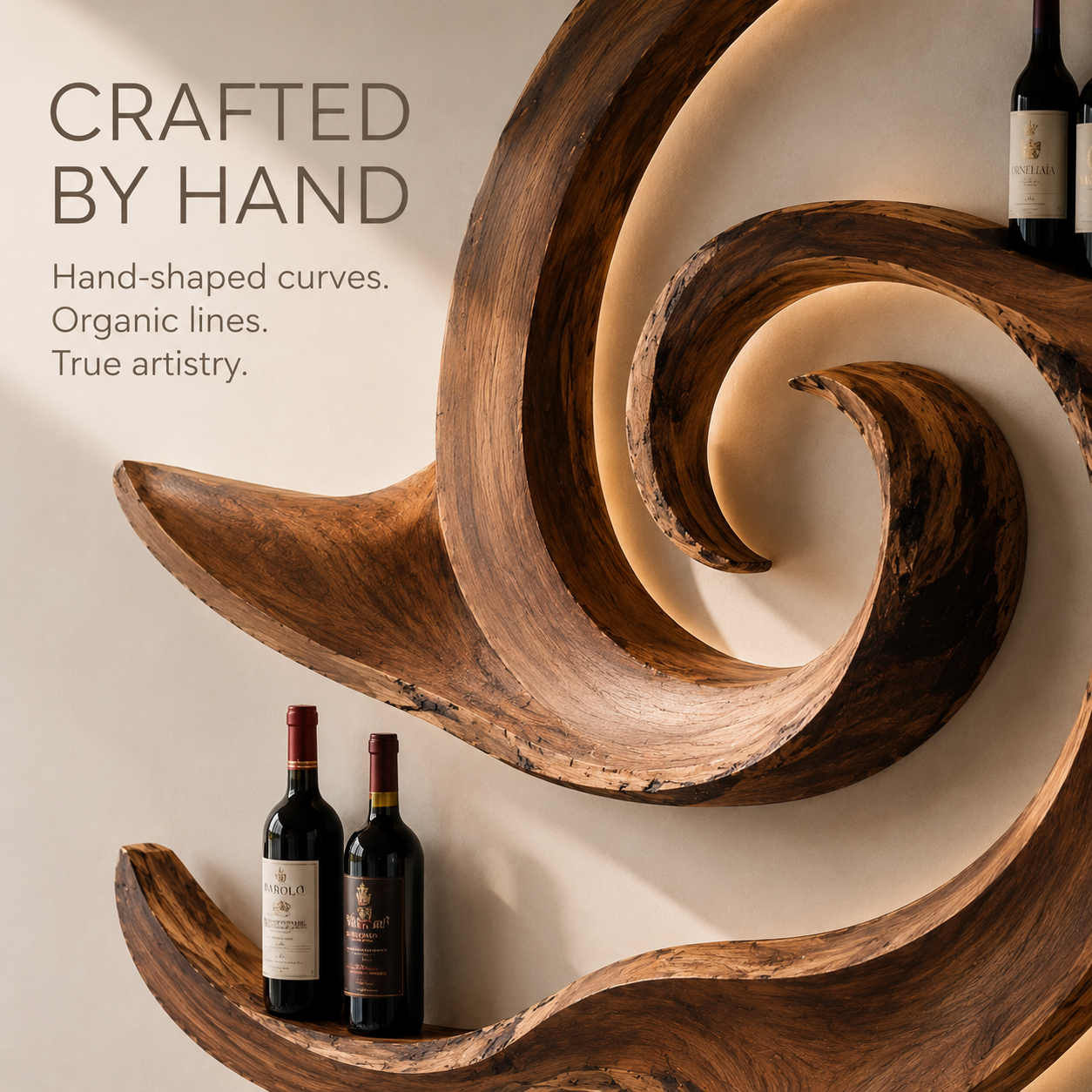 Solid Wood Wall Wine Rack with Glass Holder - Cellular Display - product image 06