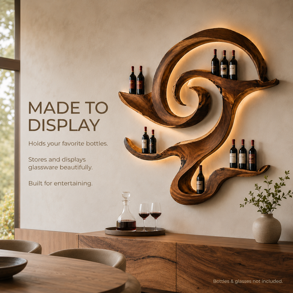 Solid Wood Wall Wine Rack with Glass Holder - Cellular Display - product image 07