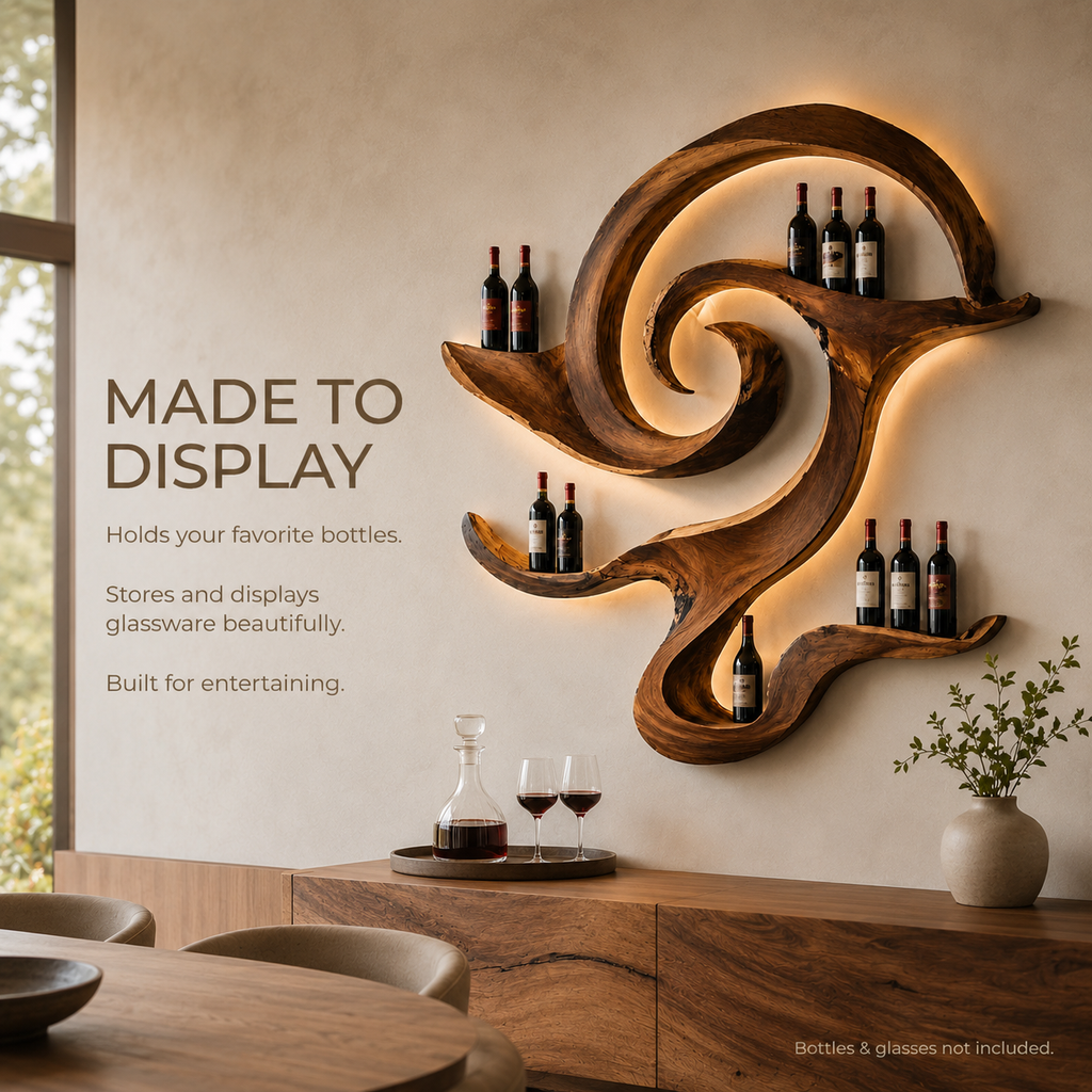 Solid Wood Wall Wine Rack with Glass Holder - Cellular Display - product image 07
