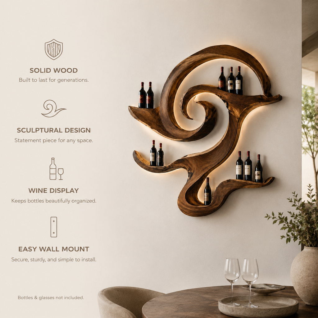Solid Wood Wall Wine Rack with Glass Holder - Cellular Display - product image 09