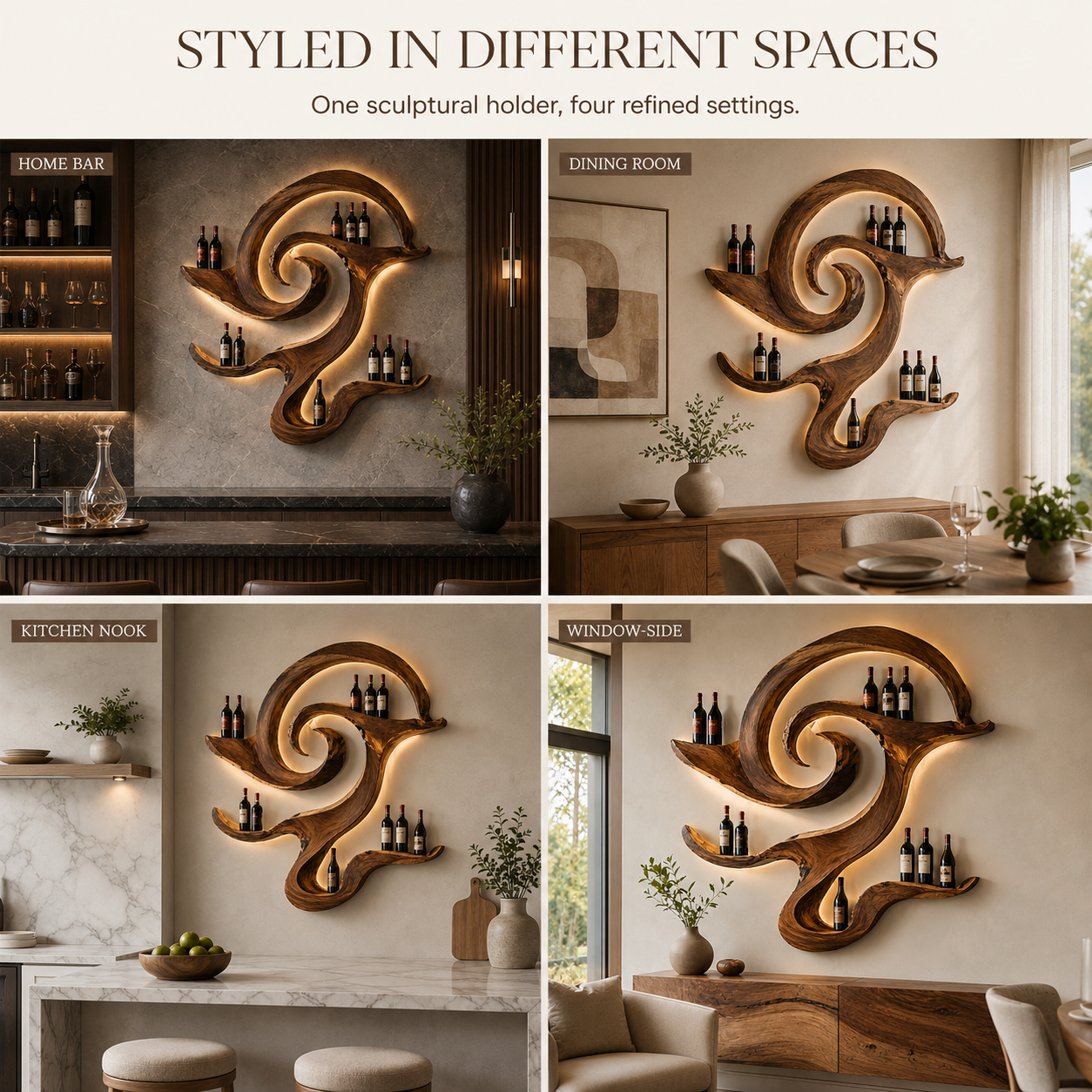 Solid Wood Wall Wine Rack with Glass Holder - Cellular Display - product image 11