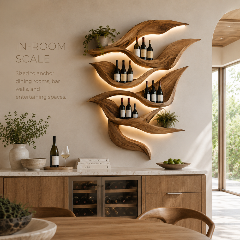 Solid Wood Wall Wine Rack with Glass Holder - Gallery Wave - product image 04