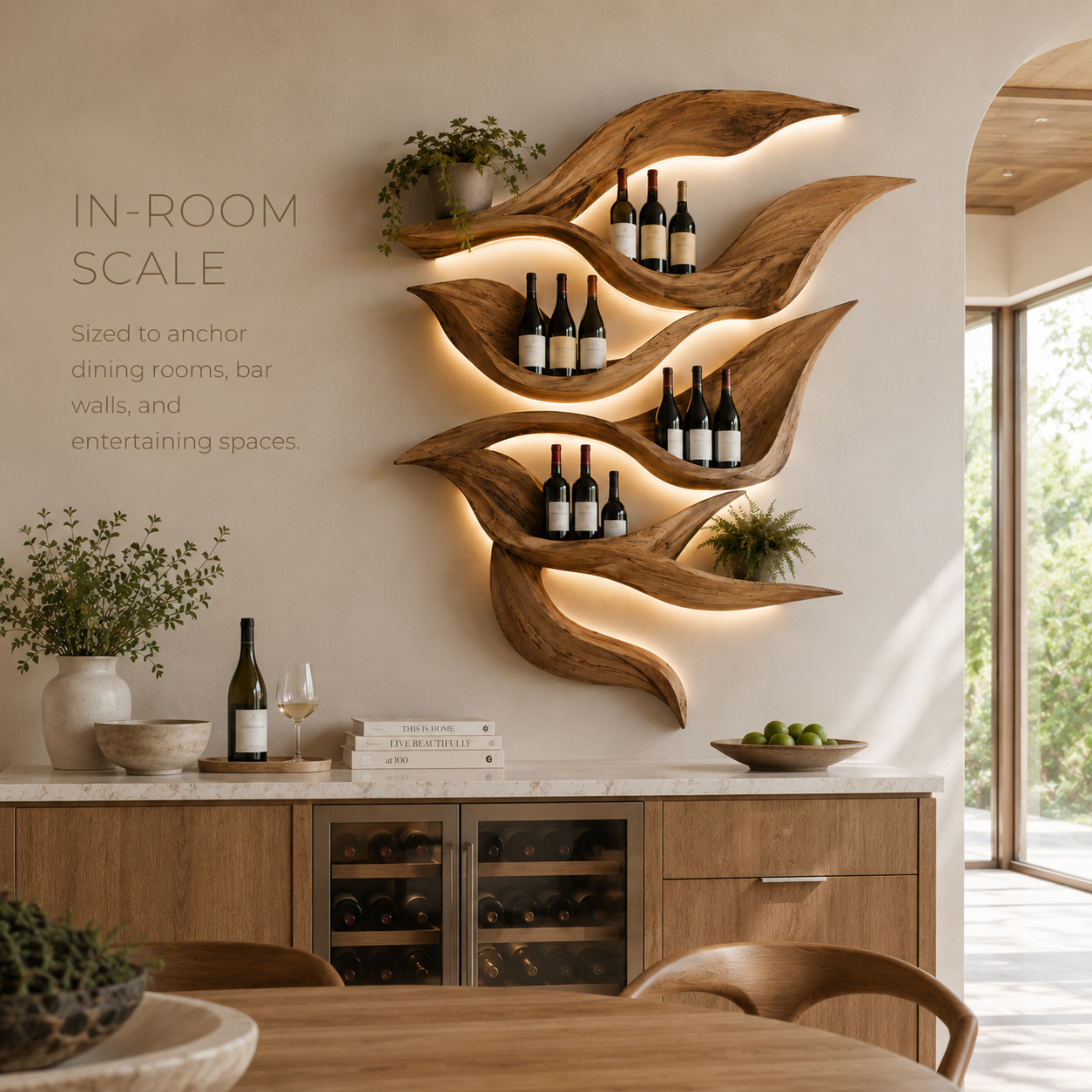 Solid Wood Wall Wine Rack with Glass Holder - Gallery Wave - product image 04