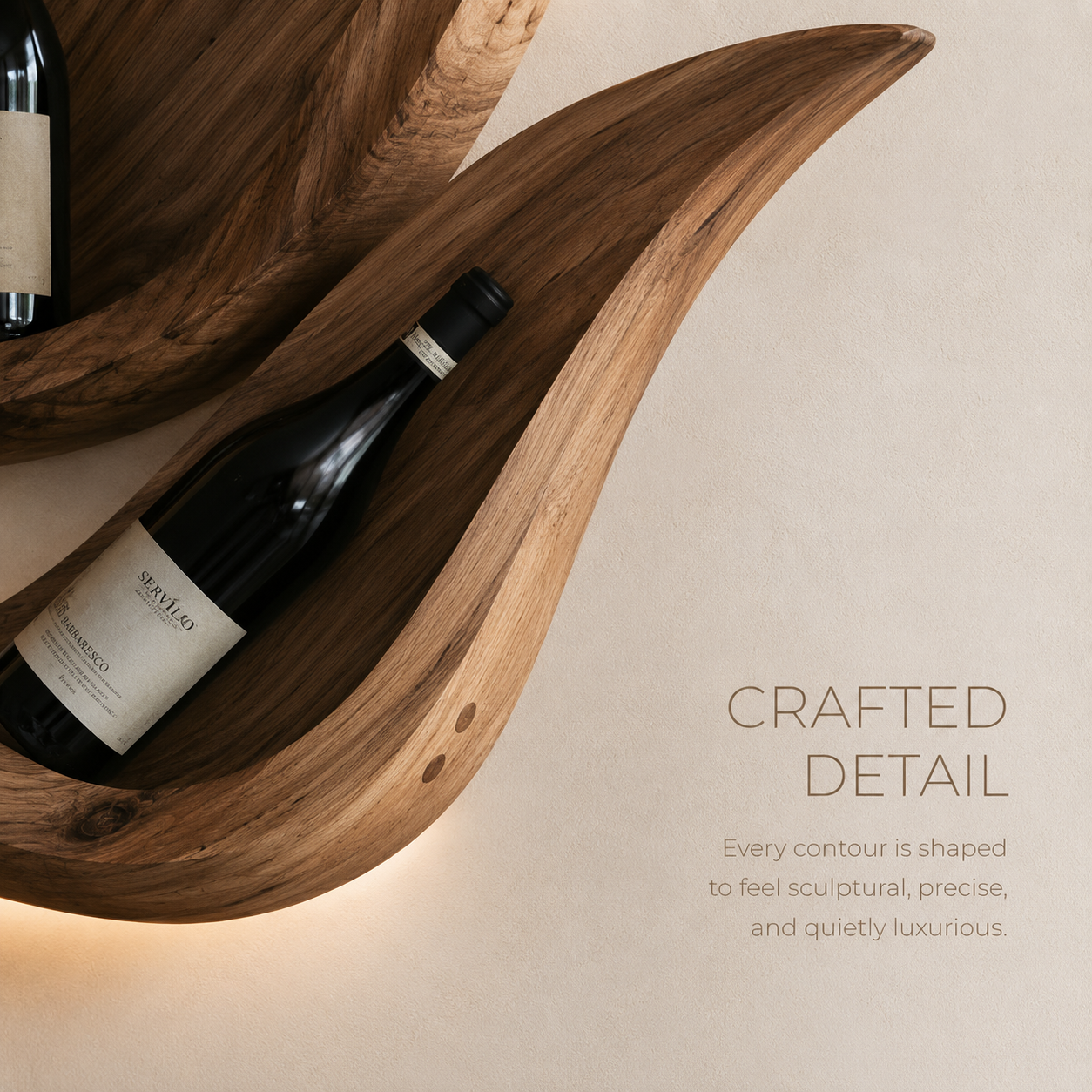Solid Wood Wall Wine Rack with Glass Holder - Gallery Wave - product image 06