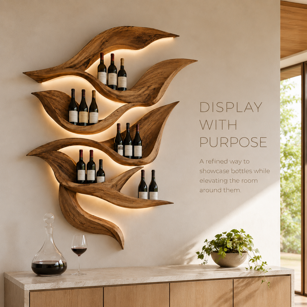 Solid Wood Wall Wine Rack with Glass Holder - Gallery Wave - product image 07