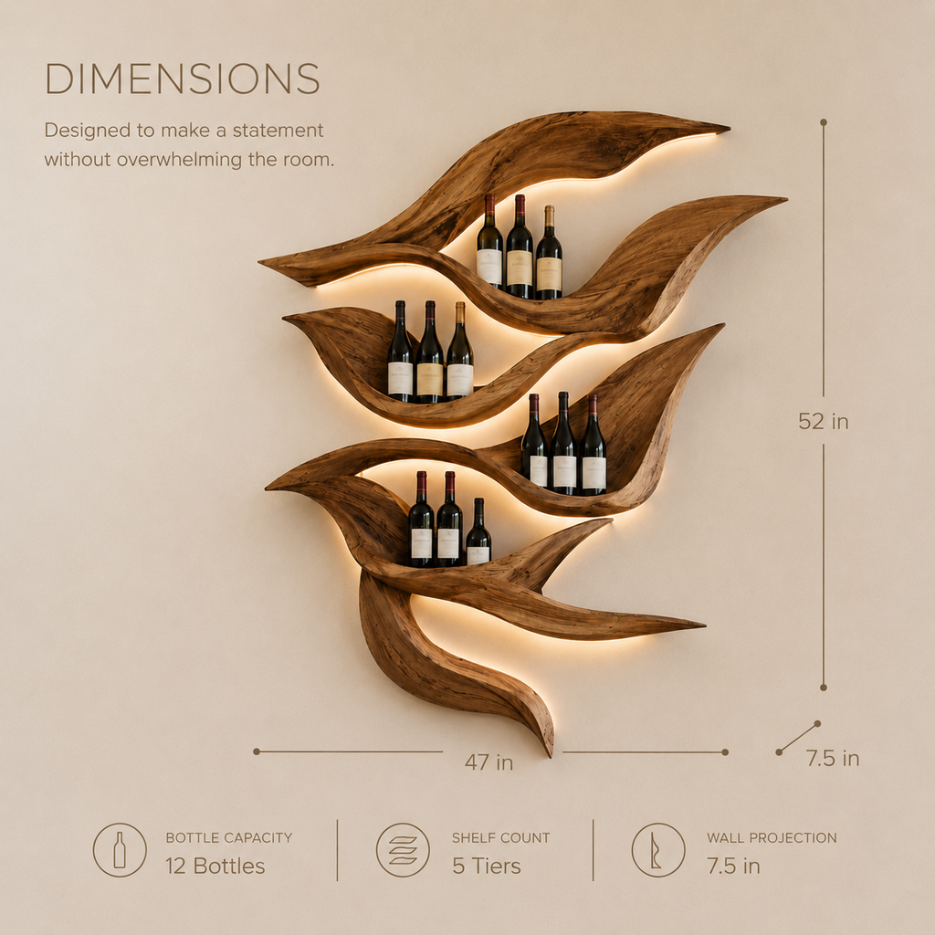 Solid Wood Wall Wine Rack with Glass Holder - Gallery Wave - product image 08