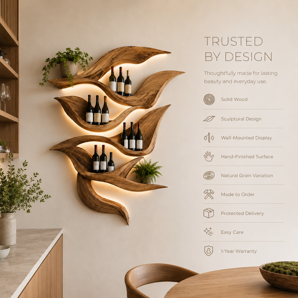 Solid Wood Wall Wine Rack with Glass Holder - Gallery Wave - product image 09