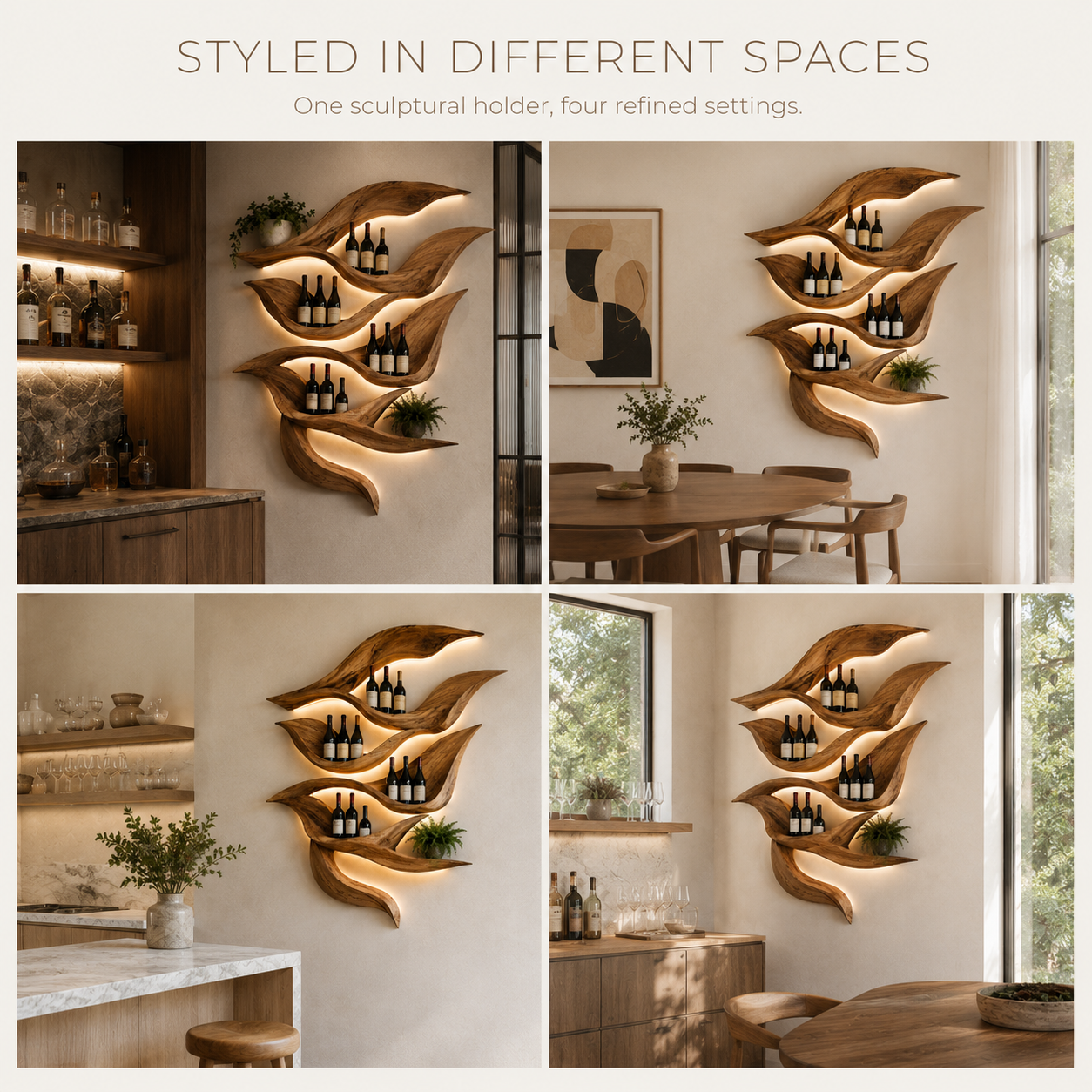 Solid Wood Wall Wine Rack with Glass Holder - Gallery Wave - product image 11