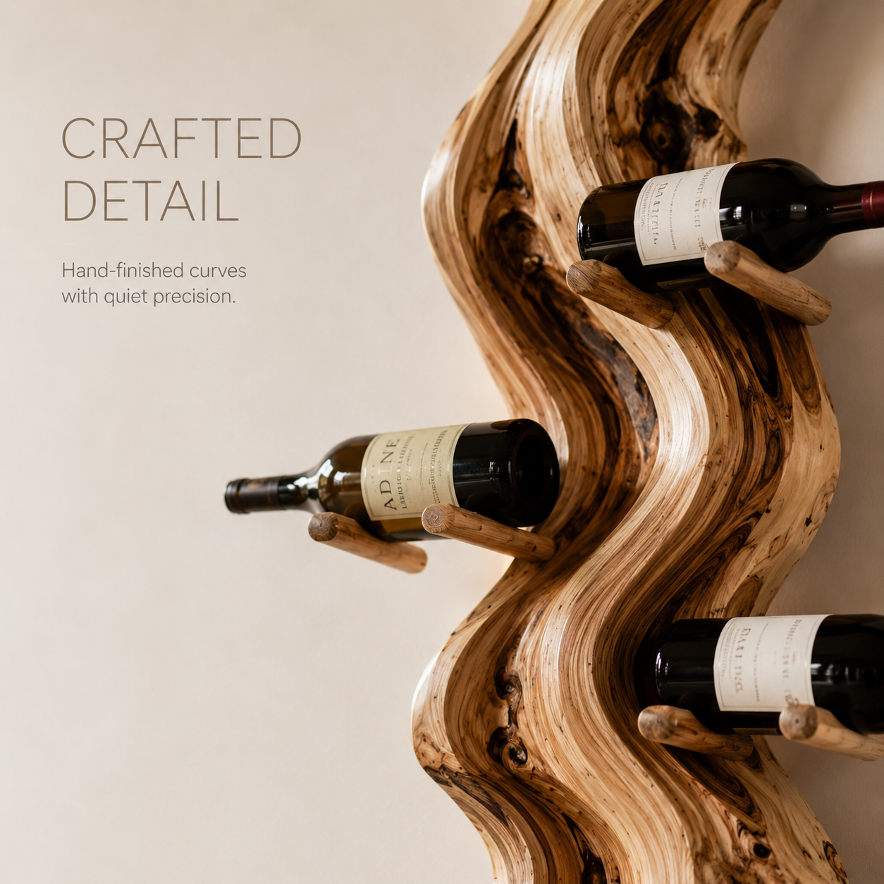 Solid Wood Wall Wine Rack with Glass Holder - Carved Halo - product image 06