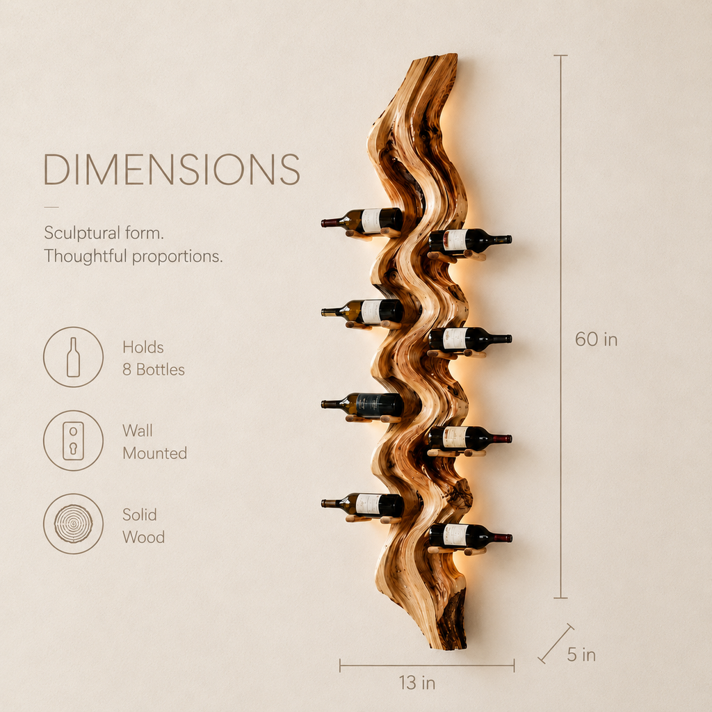 Solid Wood Wall Wine Rack with Glass Holder - Carved Halo - product image 08