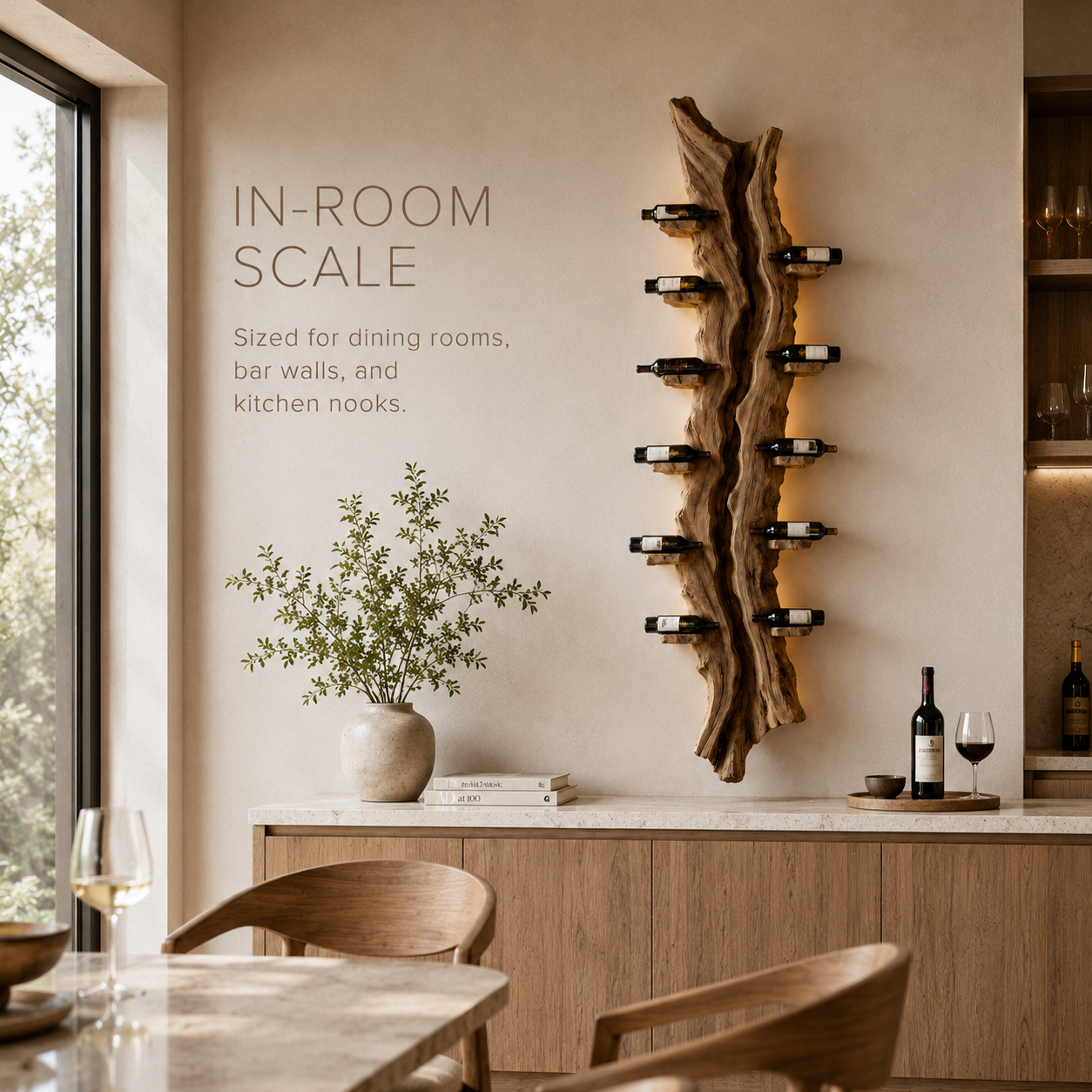 Solid Wood Wall Wine Rack with Glass Holder - Root Form - product image 04