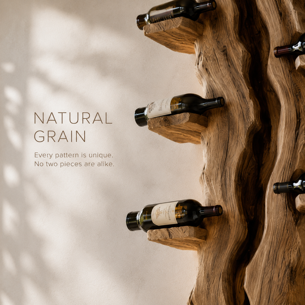 Solid Wood Wall Wine Rack with Glass Holder - Root Form - product image 05