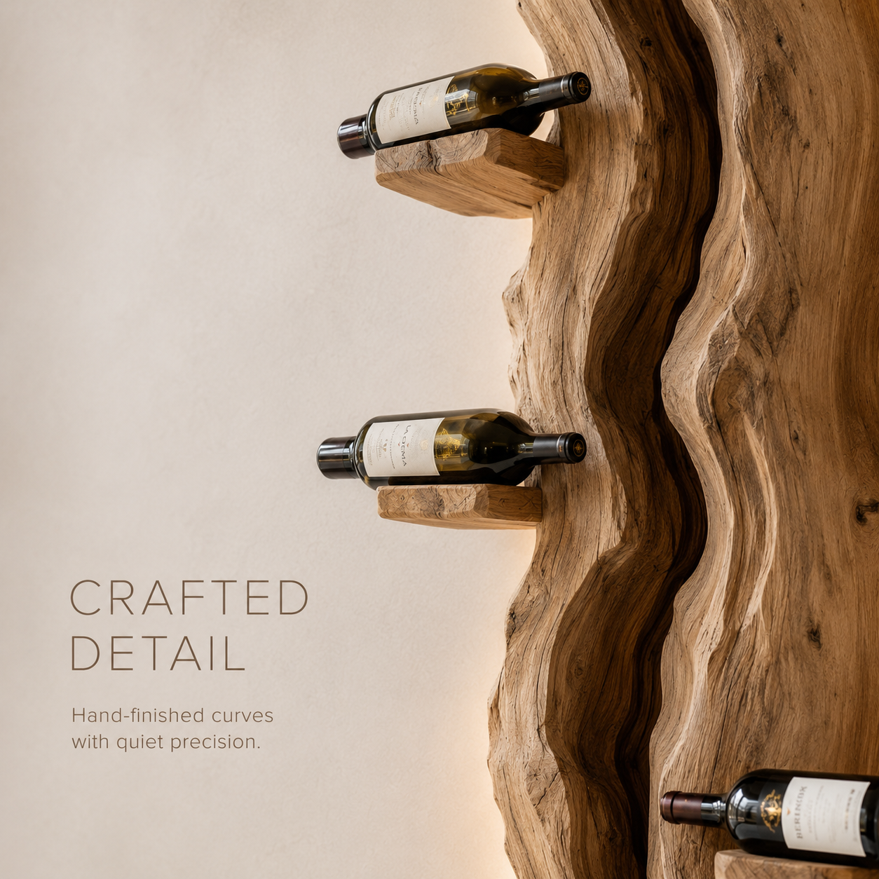 Solid Wood Wall Wine Rack with Glass Holder - Root Form - product image 06