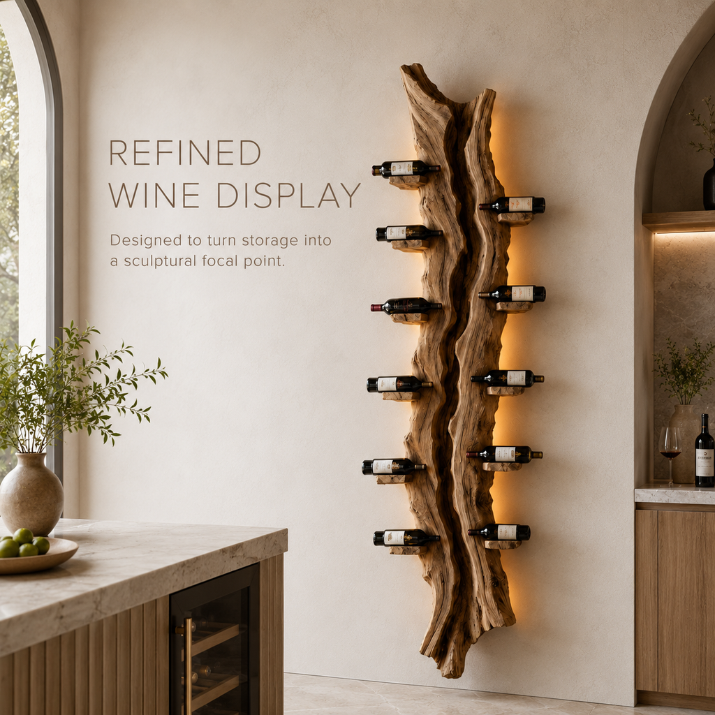 Solid Wood Wall Wine Rack with Glass Holder - Root Form - product image 07