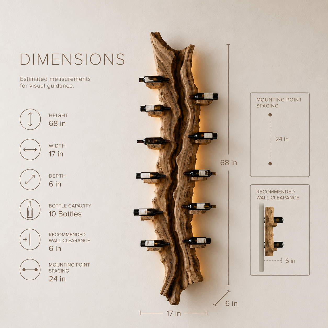 Solid Wood Wall Wine Rack with Glass Holder - Root Form - product image 08