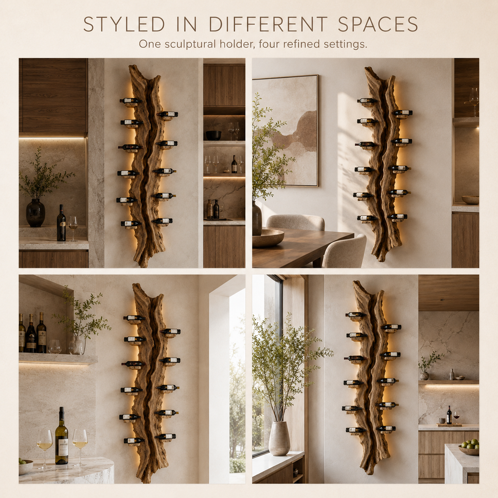 Solid Wood Wall Wine Rack with Glass Holder - Root Form - product image 11