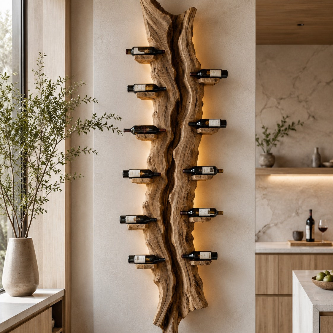 Solid Wood Wall Wine Rack with Glass Holder - Root Form - Design 153 - square cover image