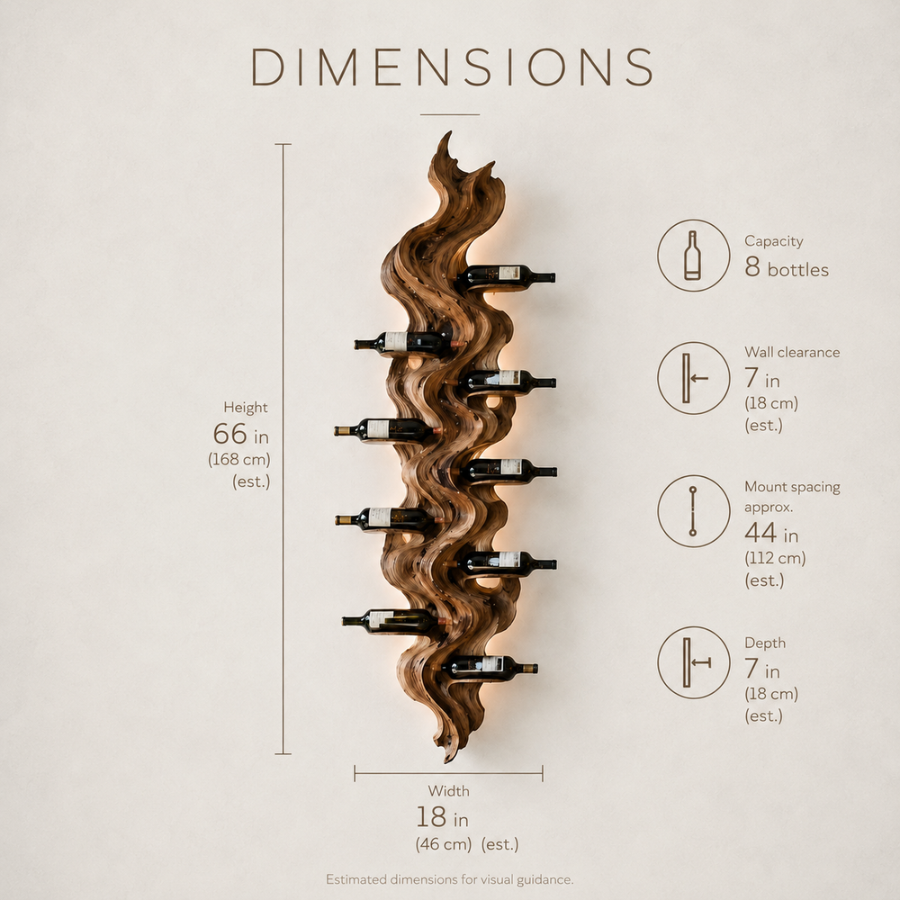Solid Wood Wall Wine Rack with Glass Holder - Sculptural Flame - product image 08