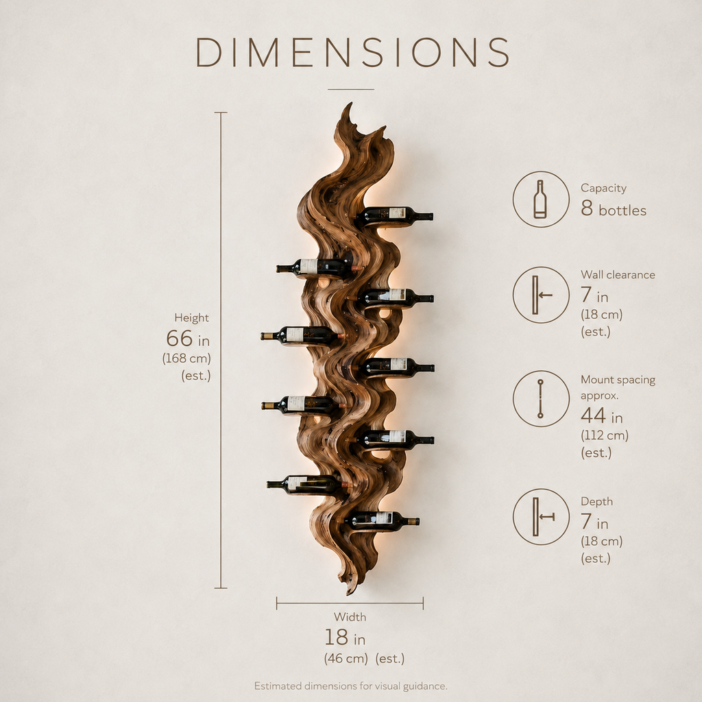 Solid Wood Wall Wine Rack with Glass Holder - Sculptural Flame - product image 08