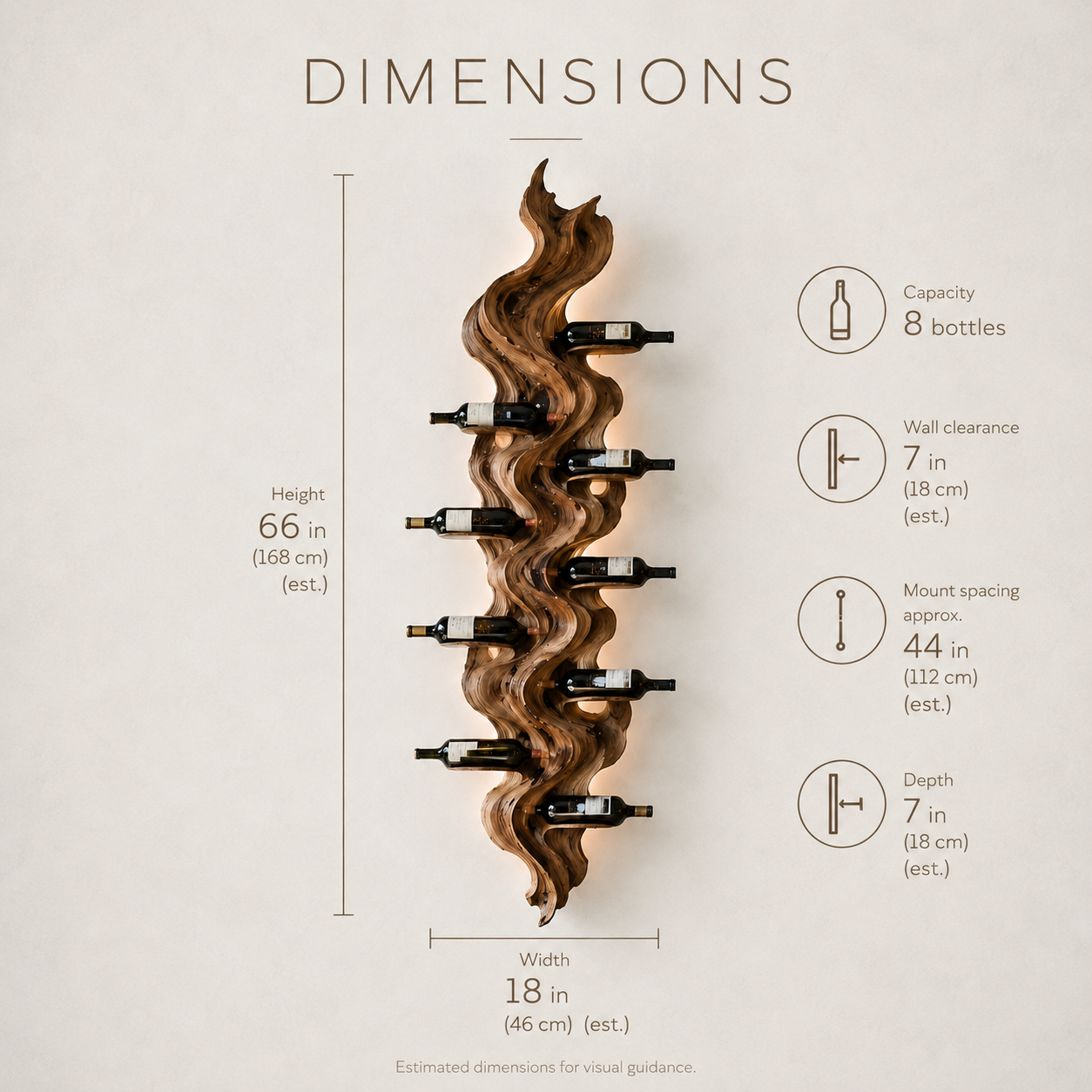 Solid Wood Wall Wine Rack with Glass Holder - Sculptural Flame - product image 08