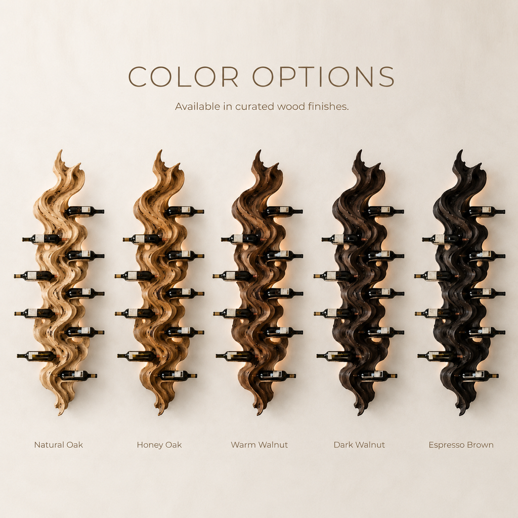 Solid Wood Wall Wine Rack with Glass Holder - Sculptural Flame - product image 11