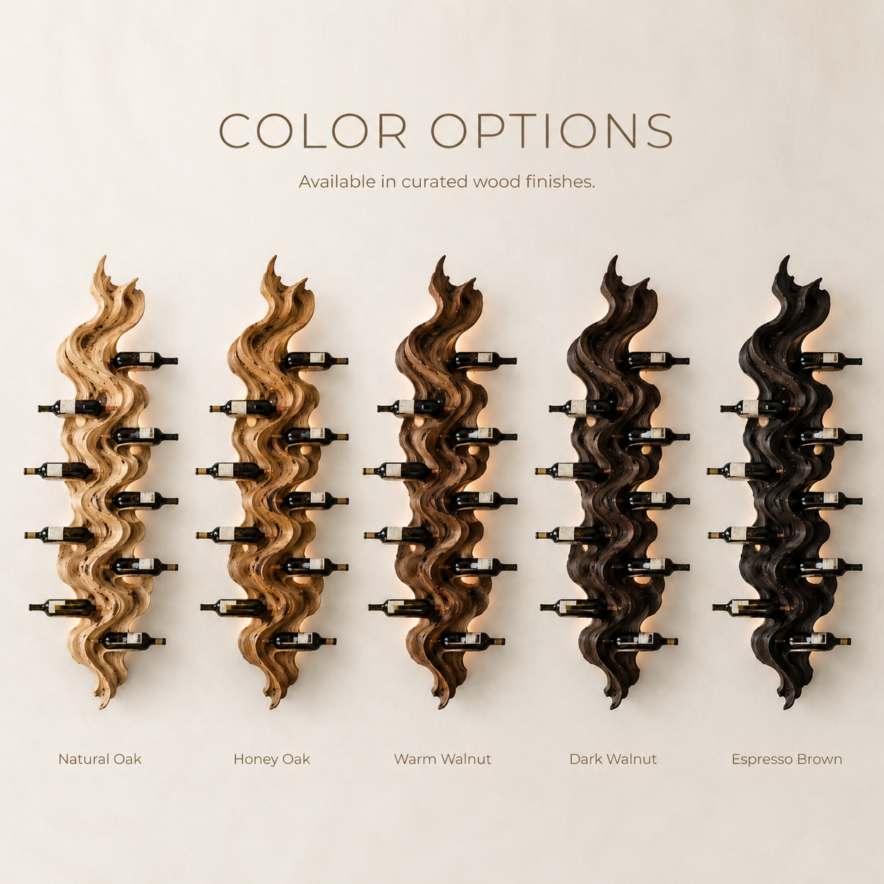 Solid Wood Wall Wine Rack with Glass Holder - Sculptural Flame - product image 11