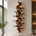 Solid Wood Wall Wine Rack with Glass Holder - Sculptural Flame - Design 156 - square cover image