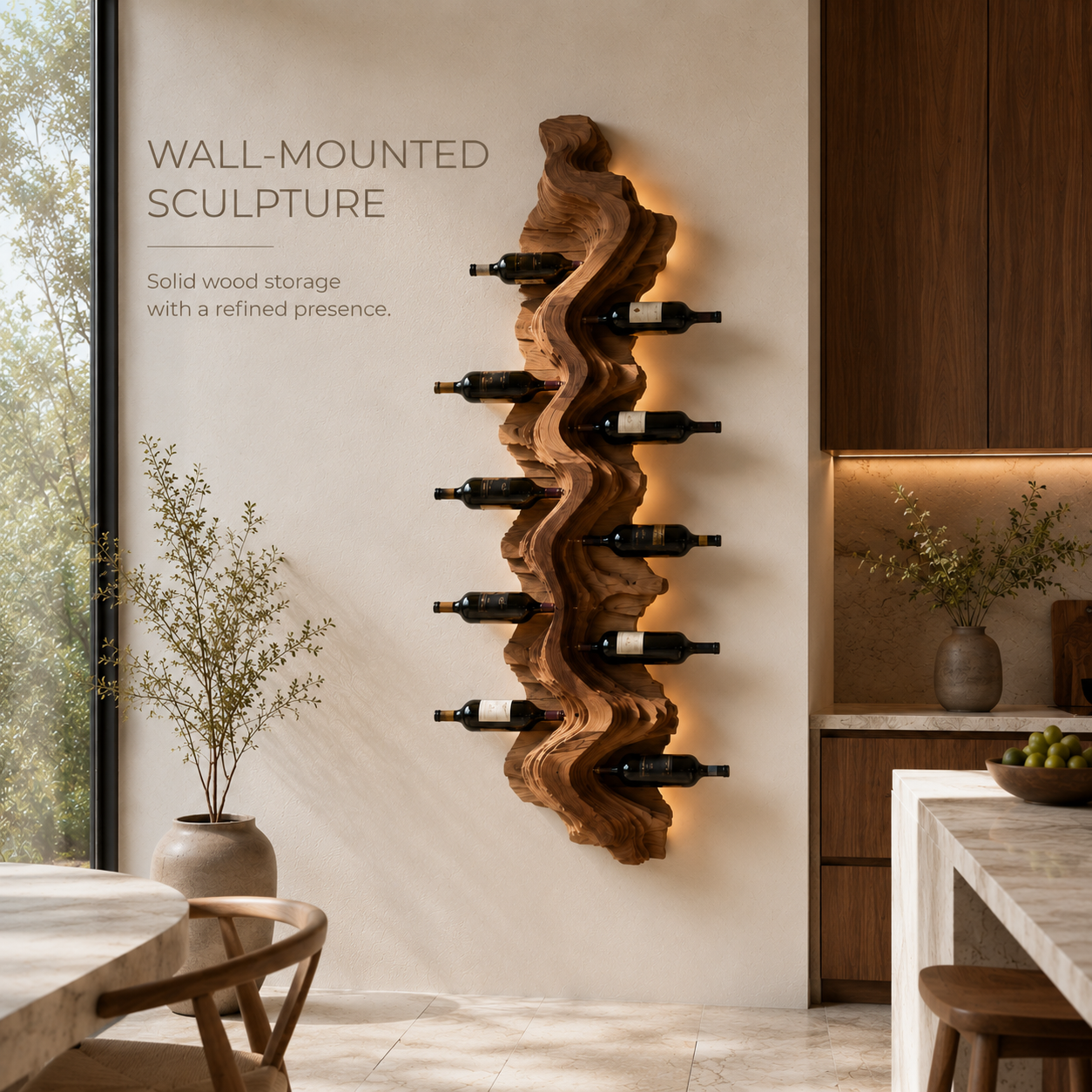 Solid Wood Wall Wine Rack with Glass Holder - Live Edge Gallery - product image 03