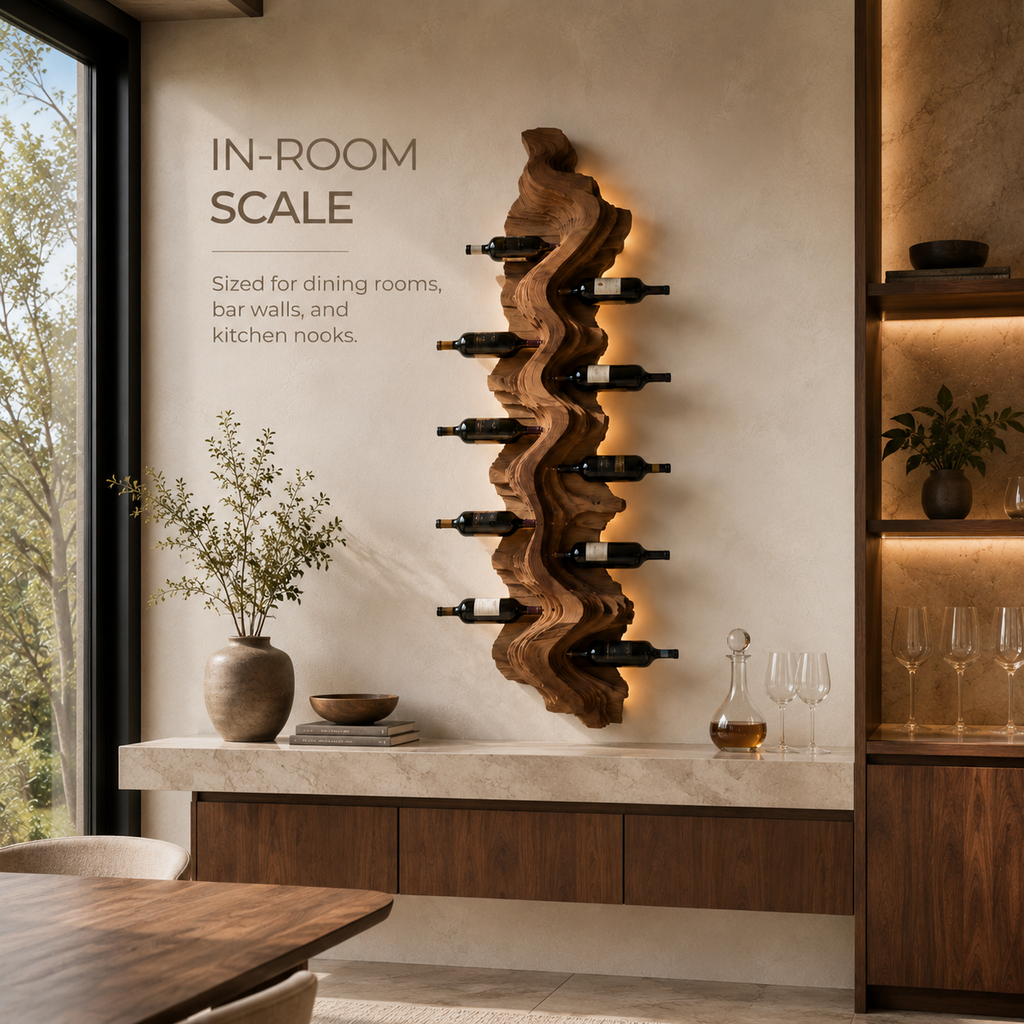 Solid Wood Wall Wine Rack with Glass Holder - Live Edge Gallery - product image 04