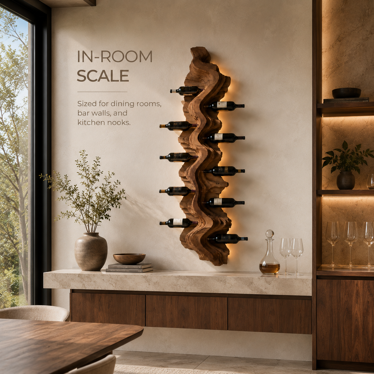 Solid Wood Wall Wine Rack with Glass Holder - Live Edge Gallery - product image 04