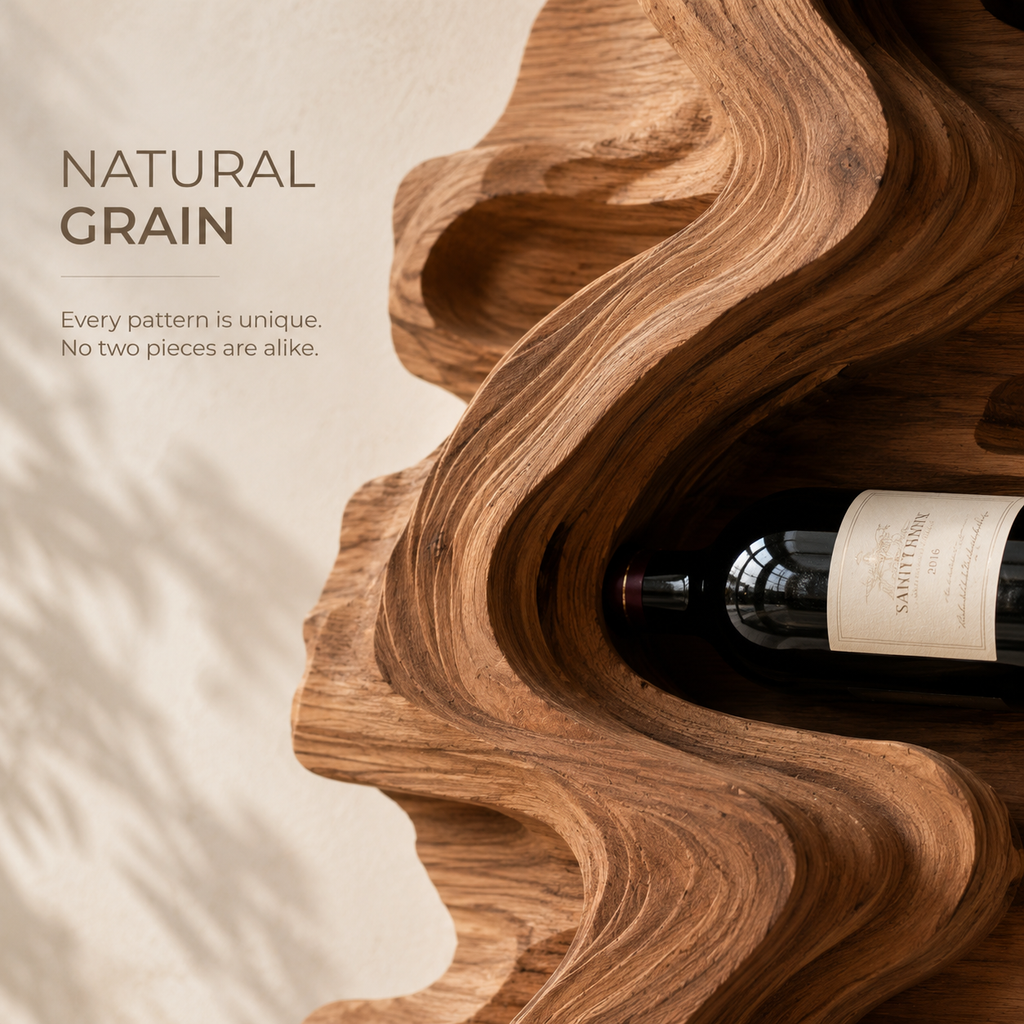 Solid Wood Wall Wine Rack with Glass Holder - Live Edge Gallery - product image 05