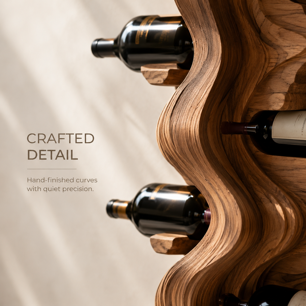 Solid Wood Wall Wine Rack with Glass Holder - Live Edge Gallery - product image 06
