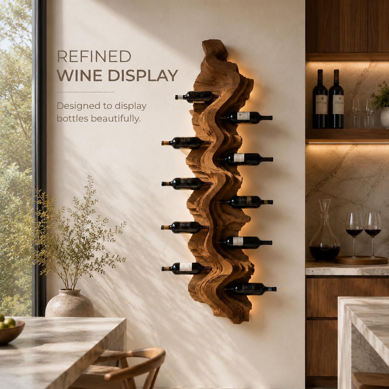 Solid Wood Wall Wine Rack with Glass Holder - Live Edge Gallery - product image 07