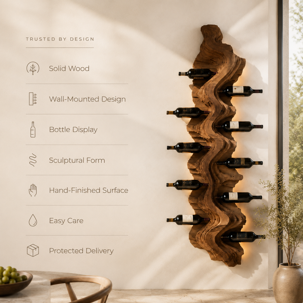 Solid Wood Wall Wine Rack with Glass Holder - Live Edge Gallery - product image 09