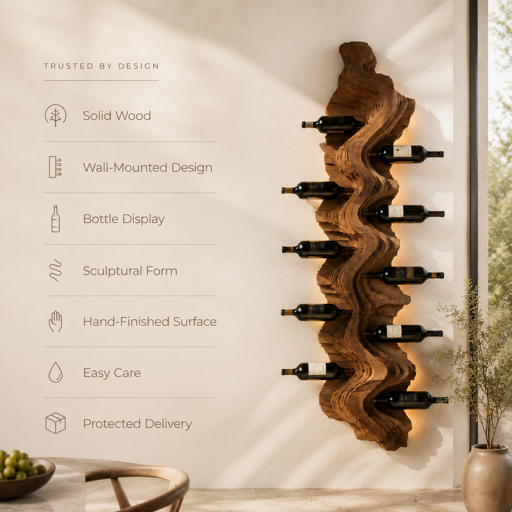 Solid Wood Wall Wine Rack with Glass Holder - Live Edge Gallery - product image 09
