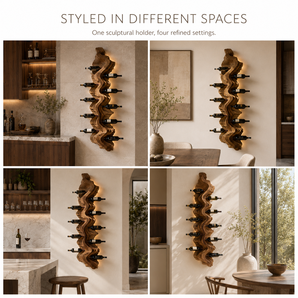 Solid Wood Wall Wine Rack with Glass Holder - Live Edge Gallery - product image 11