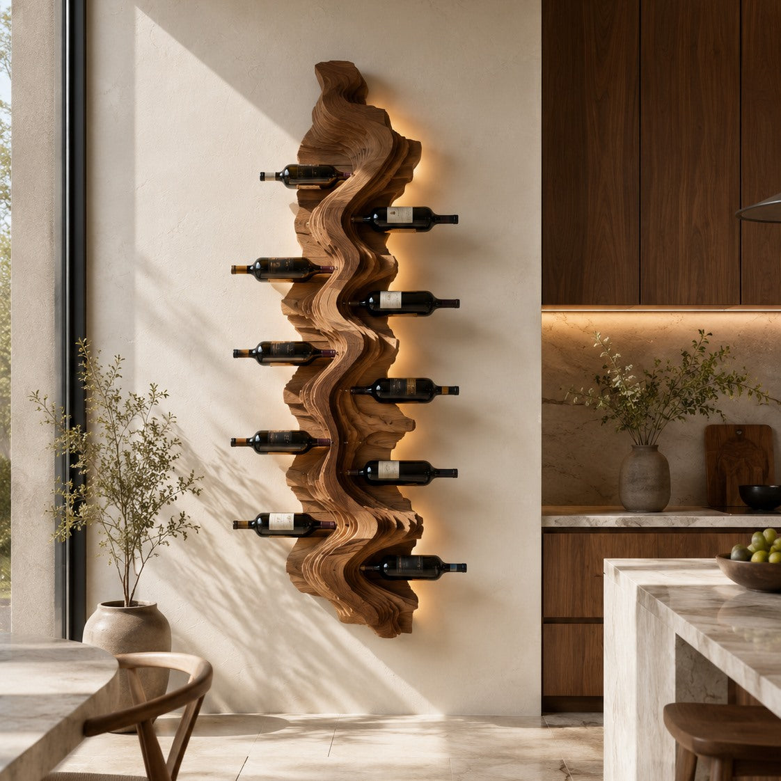 Solid Wood Wall Wine Rack with Glass Holder - Live Edge Gallery - Design 157 - square cover image