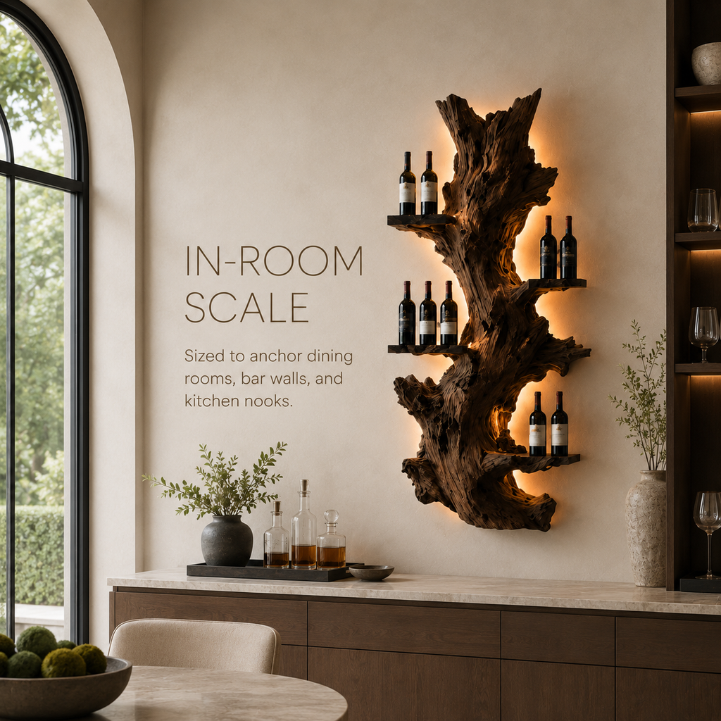 Solid Wood Wall Wine Rack with Glass Holder - Organic Branch - product image 04