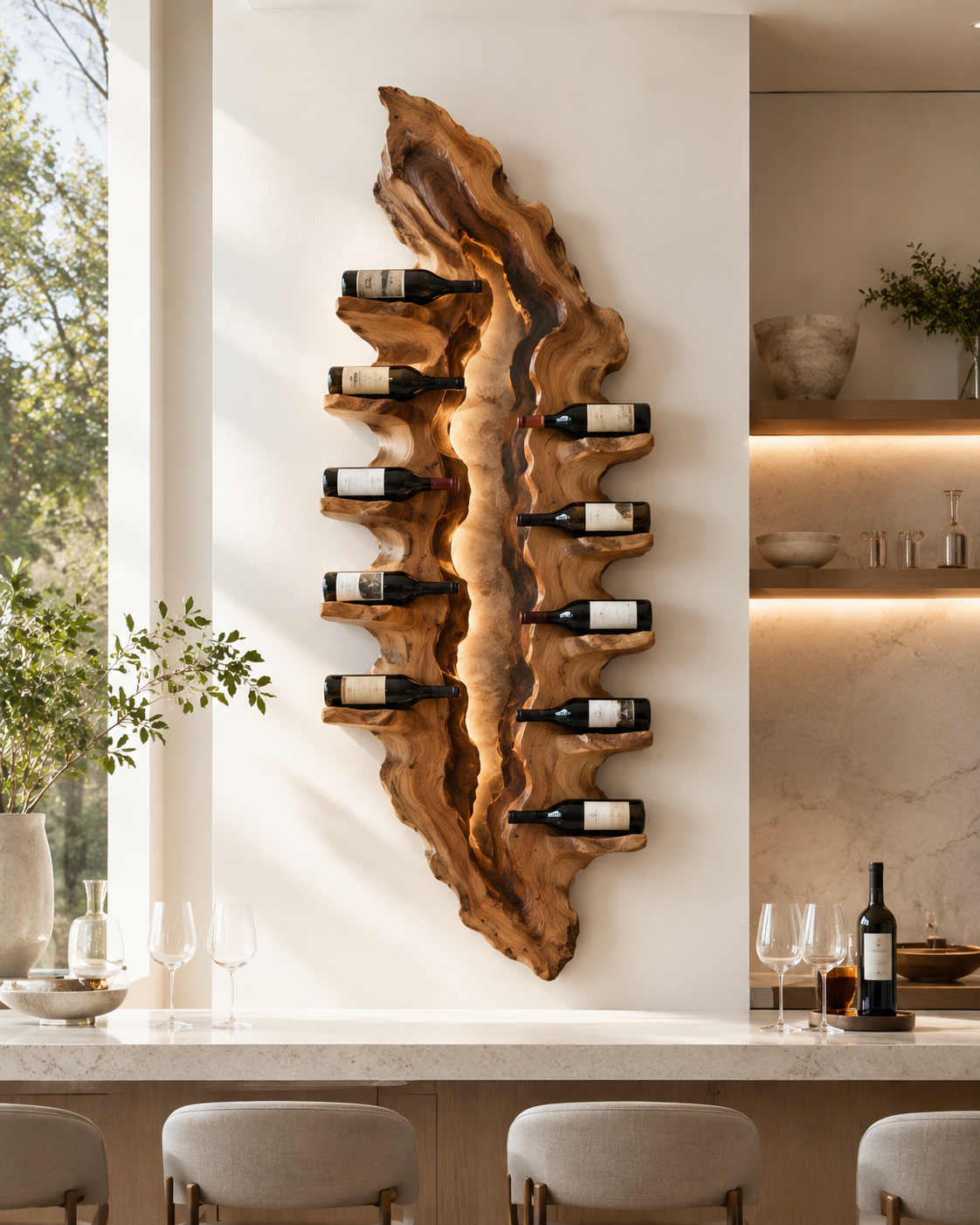 Solid Wood Wall Wine Rack with Glass Holder - Crescent Wall - main view