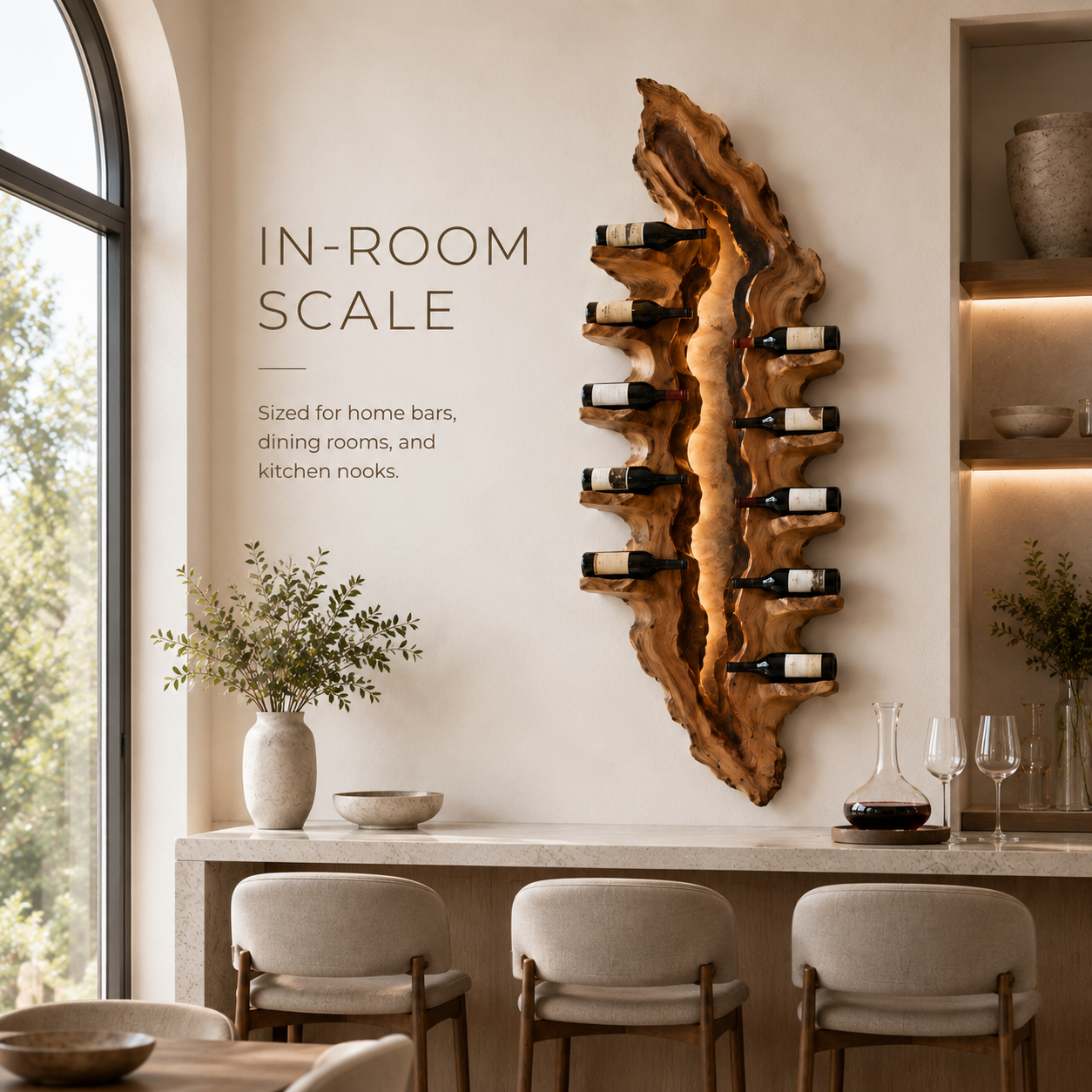 Solid Wood Wall Wine Rack with Glass Holder - Crescent Wall - product image 04