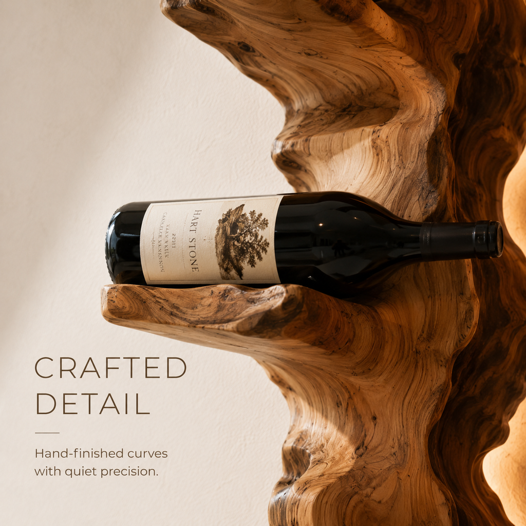 Solid Wood Wall Wine Rack with Glass Holder - Crescent Wall - product image 06