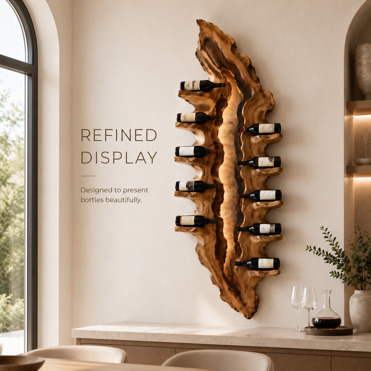 Solid Wood Wall Wine Rack with Glass Holder - Crescent Wall - product image 07