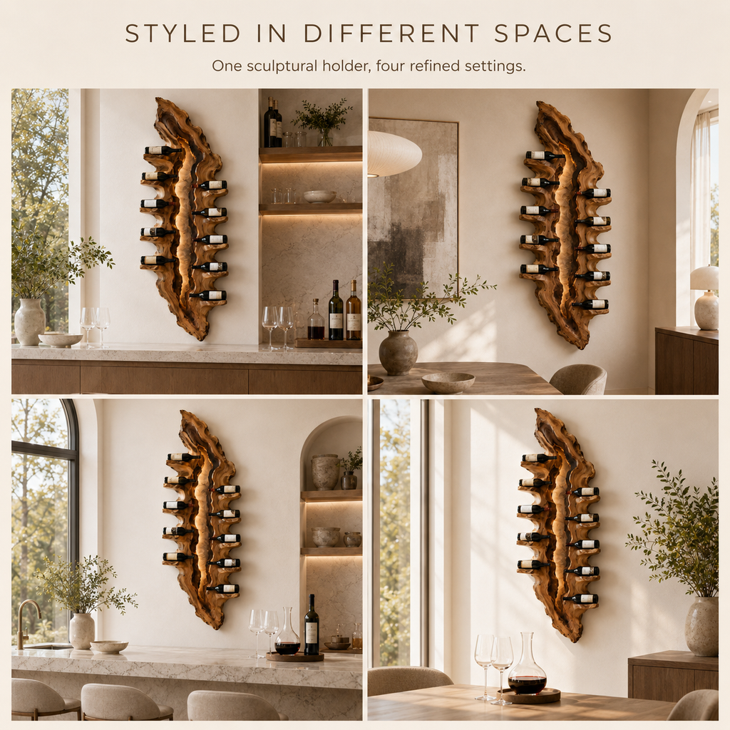 Solid Wood Wall Wine Rack with Glass Holder - Crescent Wall - product image 10