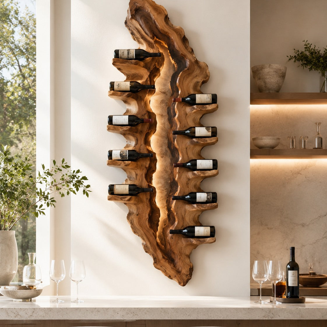 Solid Wood Wall Wine Rack with Glass Holder - Crescent Wall - Design 159 - square cover image