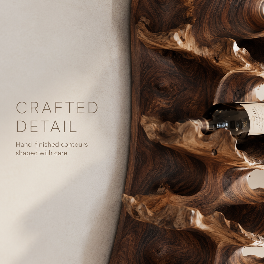 Solid Wood Wall Wine Rack with Glass Holder - Floating Rail - product image 06