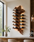 Solid Wood Wall Wine Rack with Glass Holder - River Form - main view