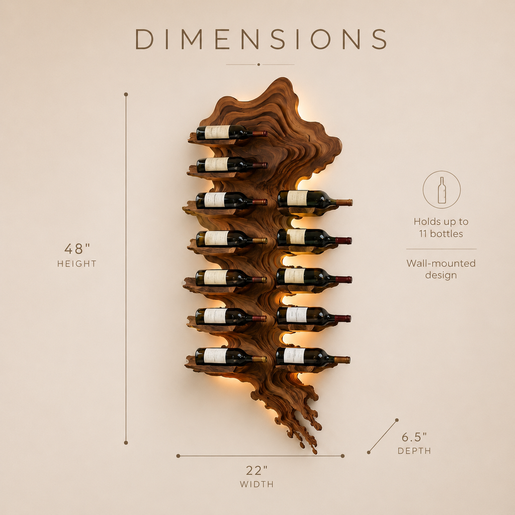 Solid Wood Wall Wine Rack with Glass Holder - River Form - product image 08