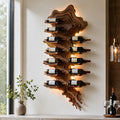 Solid Wood Wall Wine Rack with Glass Holder - River Form - Design 161 - square cover image